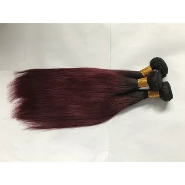 two tone ombre color dark red straight hair weave, natural Brazilian hair