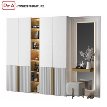 PINAI Folding Small Mirror Wood Modern Beds with Wardrobe and Shoes Closet