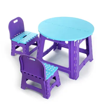 Wholesale Purple Foldable Plastic Dining Table and 2 Chair Set for Kids Toddler Use