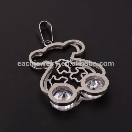 2015 Latest Design Fashion Stainless Steel Jewelry Imitation Shinning Big Diamond Bear Pendant