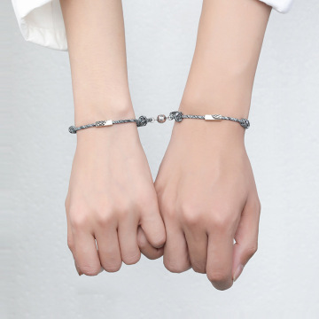 In Stock: Fashion Lovers Logo Magnetic Alloy Bracelet Set for Couples