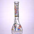 35 cm / 13,8 pouces, verre hippies, bang de bécher en verre avec autocollants de dessins animés, pipe d'eau en verre borosilicate, bang en verre, narguilé en verre