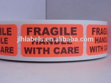 1X2 red fluorescent FRAGILE HANDLE WITH CARE STICKERS 1000 labels/roll