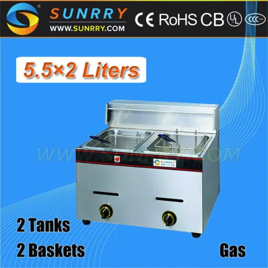 2013 Quality 2 Tanks 2 Baskets Gas Deep Fryer 5.5 Liters Per Tank Fryers Price (SY-TF5B-1 SUNRRY)