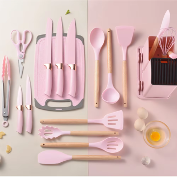 NEW PRODUCT IDEAS SILICONE KITCHEN UTENSILS WITH WOODEN HANDLE SET KITCHEN GADGET NON-STICK COOKWARE COOKING UTENSILS SET
