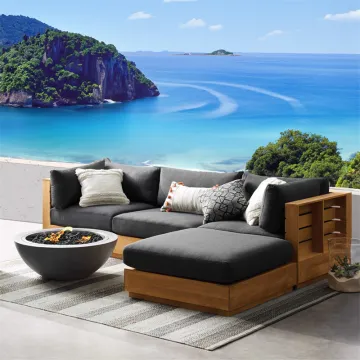 Modern Teak Wood L Shaped Grey Couch Living Room Garden Set Furniture Sofa Outdoor wood teak sofa