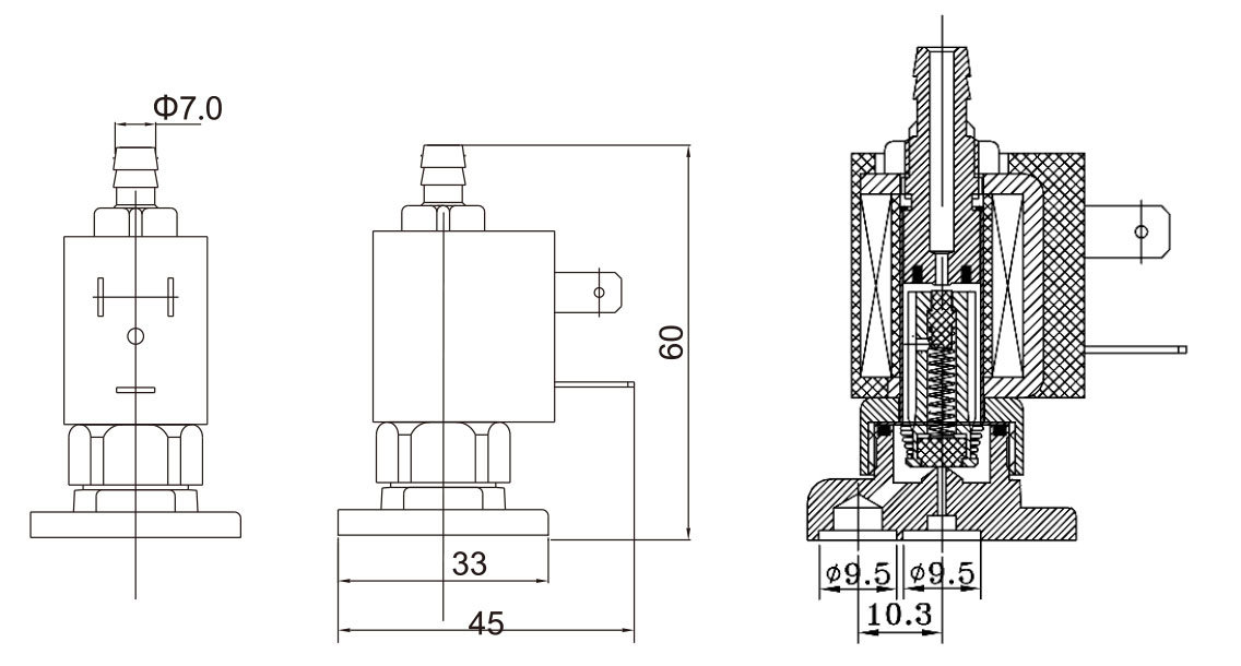 Dimension of 5515-04F Normally Closed 2/2 Way Electrical Valve: