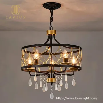 Villa simple style custom crystal chandelier Gold beaded brass fancy crystal light