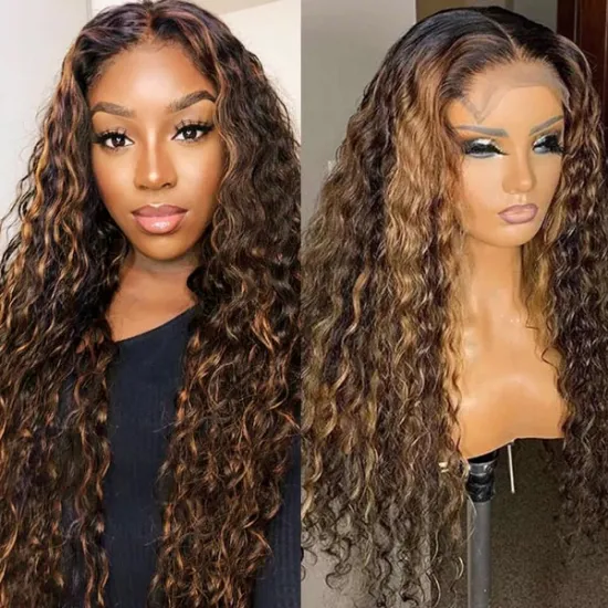 P4/27 Blonde Highlights Wig Human Hair Mix Color Deep Curly Wave Pre-Plucked HD Transparent Lace Front Raw Virgin Hair Wigs