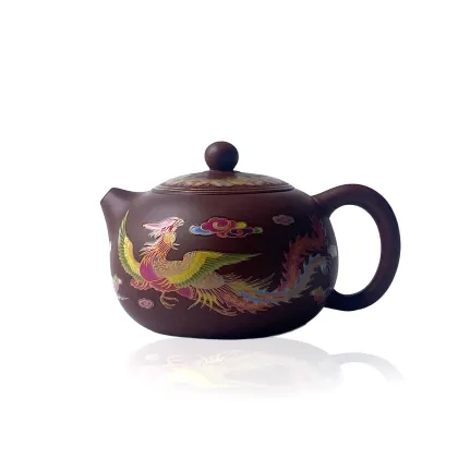 Exquisite Yixing Handmade Purple Clay Teapot Set with Dragon Pattern