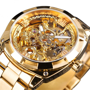 Automatic Men's Luxury Stainless Steel Gold Mechanical Steampunk Watch