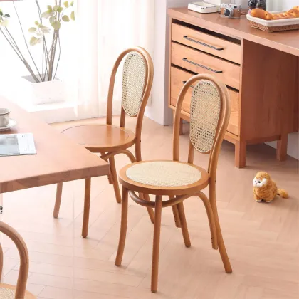 Wabi-Sabi Style Vintage Dining Chair Bentwood Rattan American Sonnet for B&B Cafe Tables