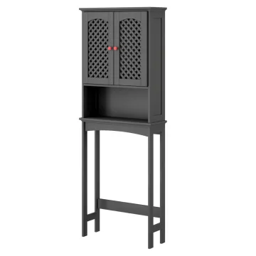Black Bathroom Over-The-Toilet Space Saver with Shelf and 2-Door Cabinet: Efficient Storage Solution