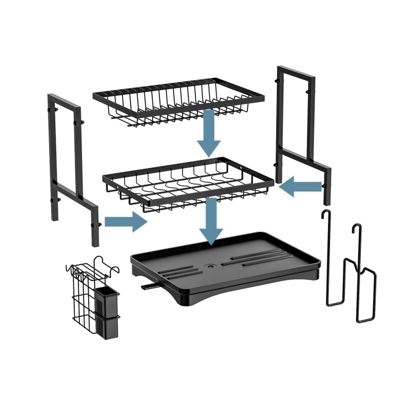 2 Tier Carbon Steel Dish Drying Rack Kitchen Countertop Bowl and Cutlery Organizer
