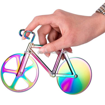 Novelty Bike Pizza Cutter - Stainless Steel Dual Cutting Wheels with Stand