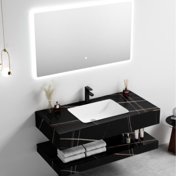 Modern Luxury Rock Plate Cabinet with Ceramic Basin Sink and Mirror