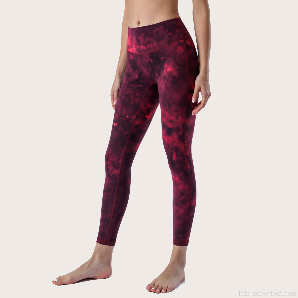 pantaloni a nove punti fitness yoga tie-dye a vita alta