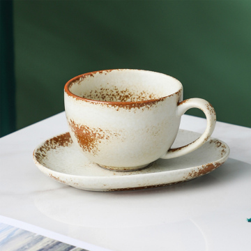 Nhà hàng Retro Bán buôn Retro Rest Rest Rest Coffee Cup và đĩa đĩa với giá kim loại