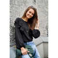 Crew Neck Ruffle Lantern Sleeve T Shirts