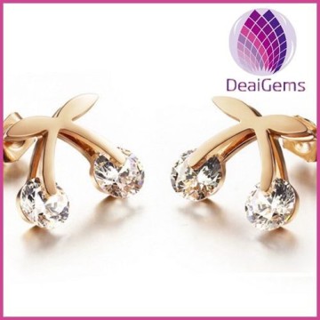 women cherry rose gold plated stainless steel earring