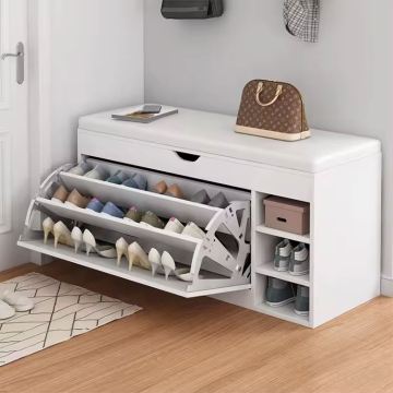 Modern 3 Layer Wooden Shoe Rack with Seat Storage Cabinet