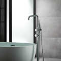 Energy-Saving Brass Chrome Waterfall Square Floor-Mounted Free-Standing Bath Tub Faucet and Shower Set