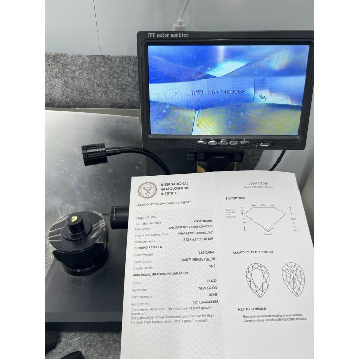 HPHT Lab เพชรแพร์ 1.52ct VS2