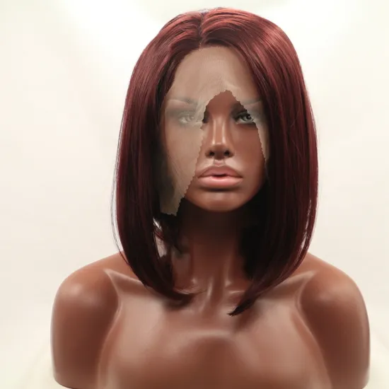 Vigorous mono bob red premium high quality straight short wholesale black women synthetic hair wigs with lace front