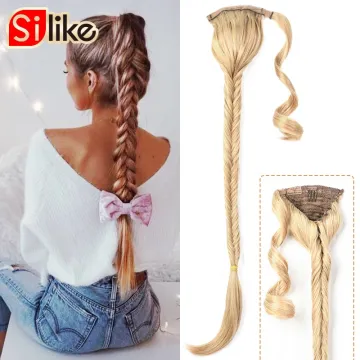24" Long Fishtail Braids Clip in Synthetic Braiding Ponytail Hair Extensions Hairpiece with Claw Jaw Ponytail Fishtail Braids