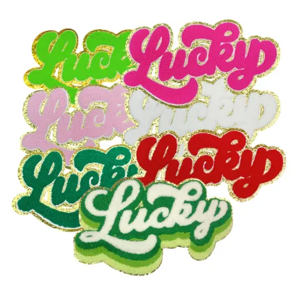 Wholesale Large Chenille Patches - White Green Lucky Letter Patch for Clothing