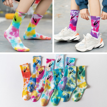 New Fashion Tie-dye Men and Women Socks Cotton Colorful Vortex Hook 19 Styles HipHop Skateboard Funny Happy Soft Girls Sockings