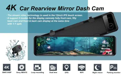 4K Touch Screen 12 Inch Rearview Car DVR Mirror with GPS Night Vision Reverse Dash Cam