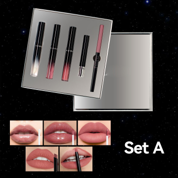 Wholesale Luxury 5pc Vegan Matte Lip Set - Gloss, Lipstick, Liner Gift Kit