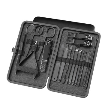 7/18 peça Kit de cuidados com as unhas de aço inoxidável preto: incluindo tesoura de pele morta, ferramentas de limpeza e aparadores de unhas de colher de ouvido - conjunto de limpeza profissional
