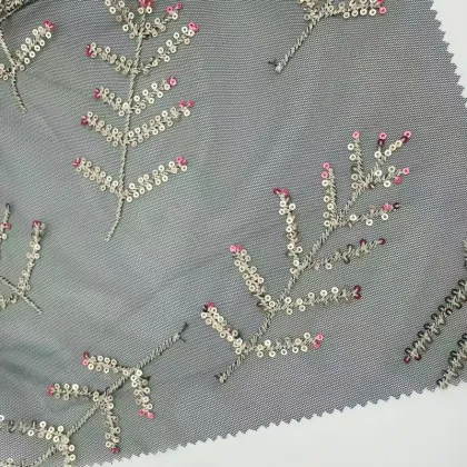 Christmas Tree Sequin Embroidered Mesh Fabric