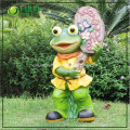 Statue de grenouille verte avec signe bienvenu (NF14144-2)