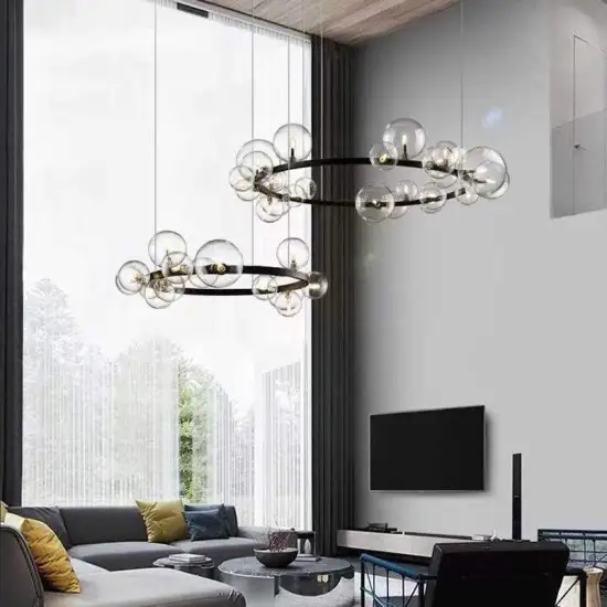 Nordic Minimalist Restaurant Chandelier: Bulbous Vesicle Glass Pendant Light