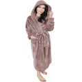 Women Fleece Hooded Bathrobe - Plush Long Robe