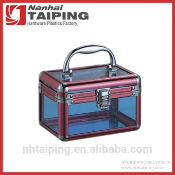 Medium Portable Pink&Blue Acrylic Aluminum Cosmetic Case Vanity Box