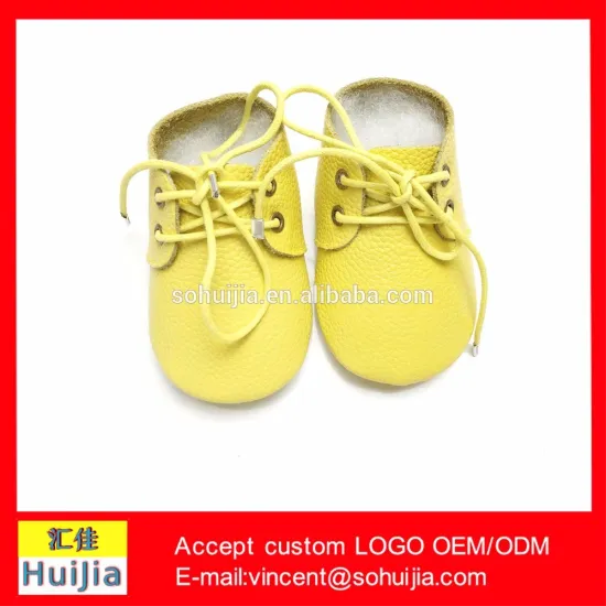 New designs lace up cow leather top quality yellow baby oxford shoes toddler moccasins infant newborn shoes