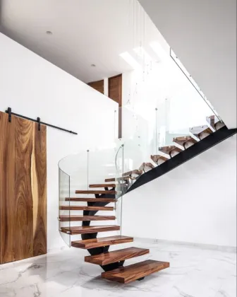 Customized Carbon Steel Spiral Stairs, Curved Ladders, Cast Iron Curve Staircases with Wood Treads: Tailored Elevational Solutions