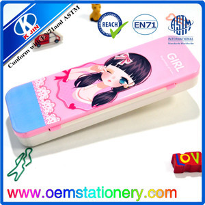 21.5*7*2.8cm Pink Double Layer Customized Plastic Pencil Case