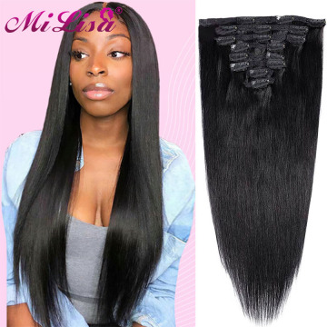 Brazilian Remy Straight Hair Clip In Human Hair Extensions Natural Color 8 Pieces/Set Full Head Sets 120G Free Shipping