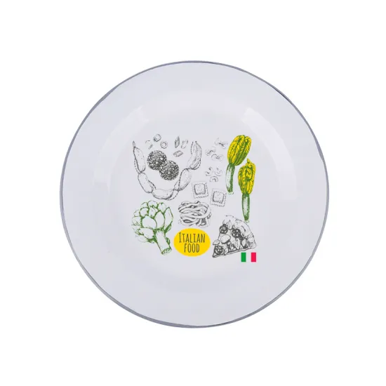 Distinctive Italian Flavor Dish Italian Food Plate Tiramisu Cake Dish Arancia Plate Piadina Dish Metal Carbon Steel Enamelware Enamel Pizza Plate