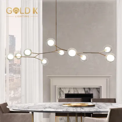 Nordic Bean Chandelier Pendant Lamps: Modern Iron Wooden Transparent Glass Ball Lamps