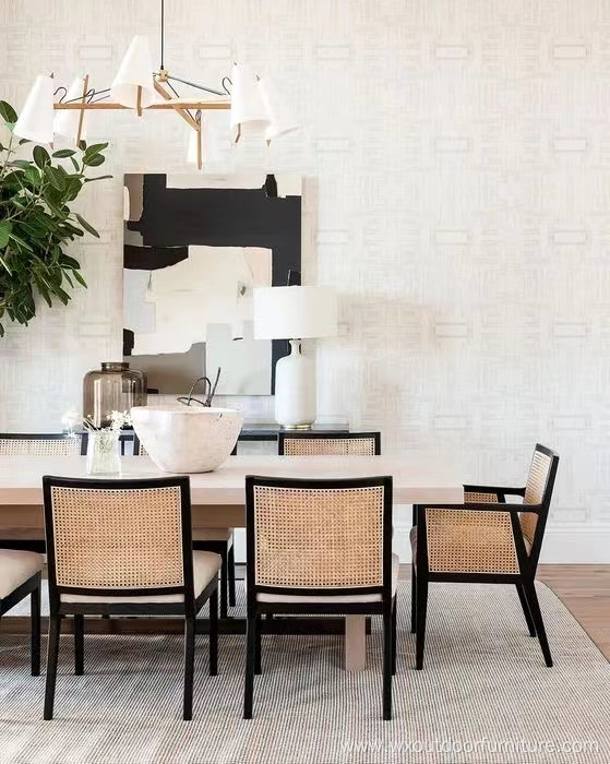 Ready for Ship Rattan Wooden Home Furniture Wicker Back with Soft Cushion Wood Kitchen Dining Restaurant Chair