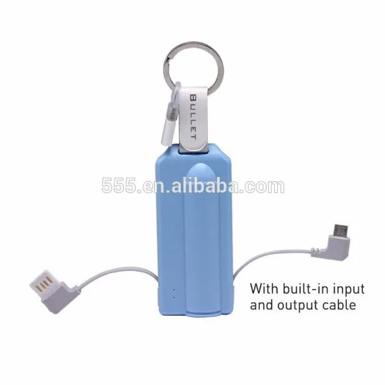 2600mah quick charge 4.0 power bank bullet shape built-in cable keychain design