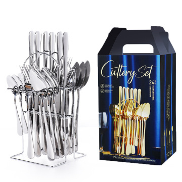 Wholesale Luxury Stainless Steel Vintage Silverware Flatware Banquet Set - 24pcs Silver and Gold Cutlery for Wedding