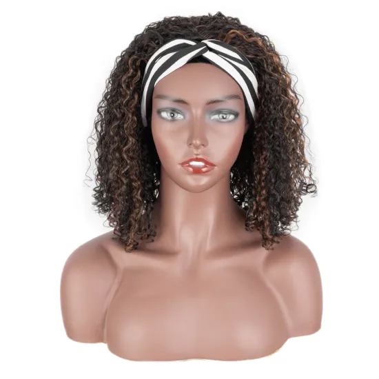 13 inches classic brown Rebecca  fashion brand wholesale price  kinky curly braids synthetic hair headband wig for balck woman