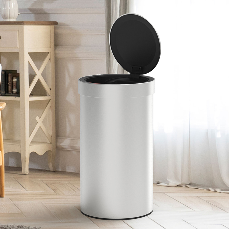 round stainless steel trash can